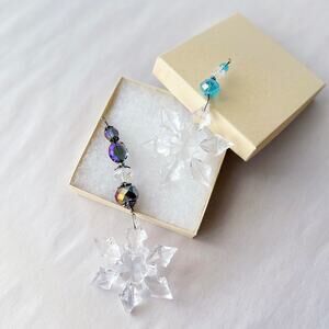 Glass Snowflake Sun Catchers Set of 2 Handmade Beaded Crafting Ornaments